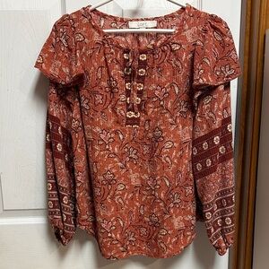 LOFT Women's Rust Floral Blouse